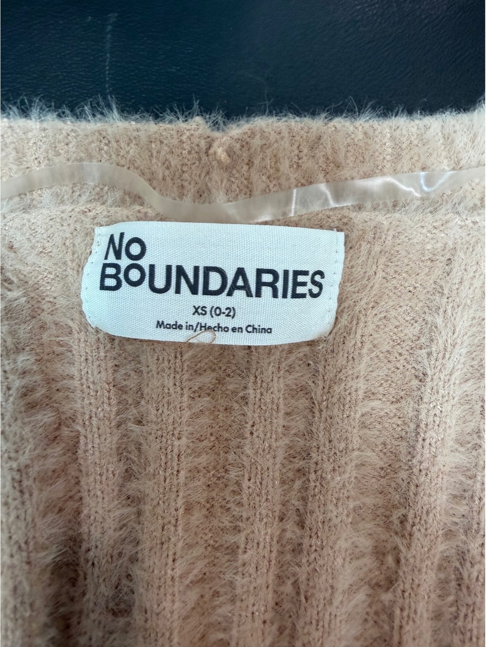 No Boundaries Women's XS Fuzzy Knit Ribbed Cardigan Beige Blush Open Front Swea - Picture 2 of 6